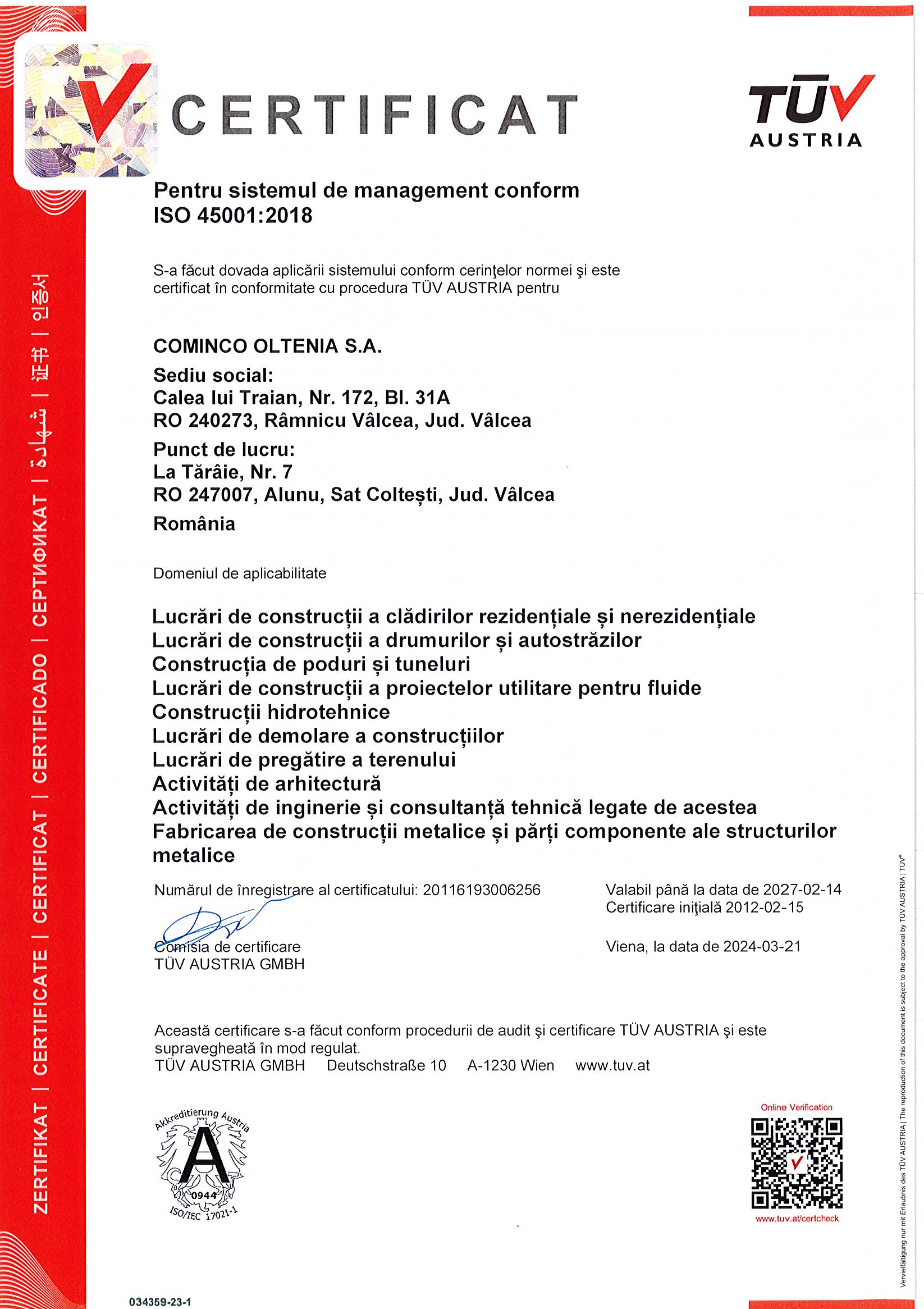 ISO 45001 Certificate
